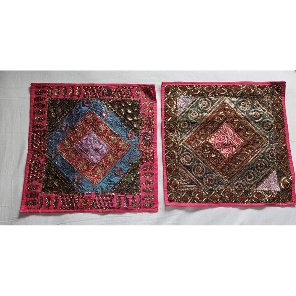 Set Of 2 Handmade Embroidered Pillow Covers Made In India